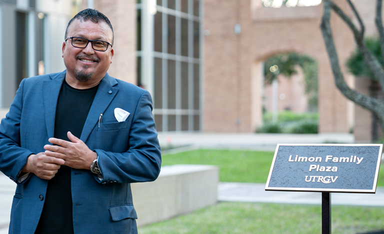 UTRGV recently dedicated the Limon Family Plaza to entrepreneur Rolando Limon with a plaque UTRGV recently dedicated the Limon Family Plaza to entrepreneur Rolando Limon with a plaque