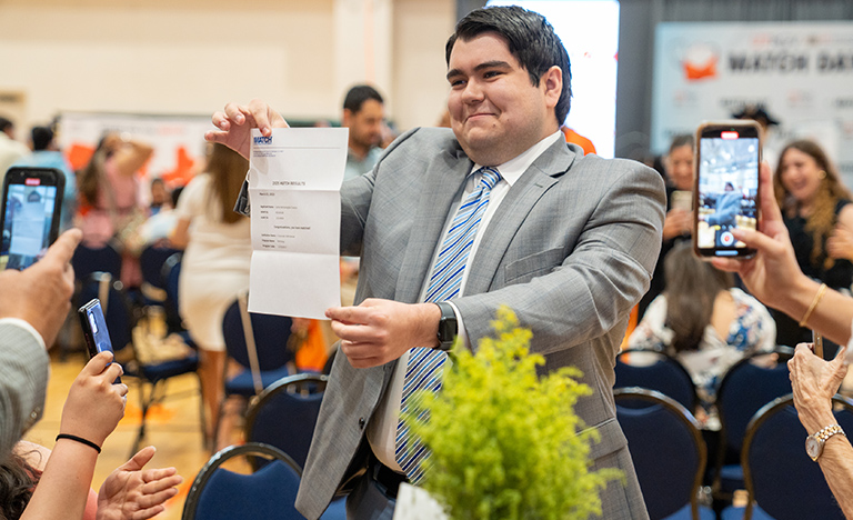 Carlos Cisneros will graduate during the UTRGV School of Medicine’s Commencement on Saturday, May 10, in Edinburg, celebrating the transition of 50 graduates from students to physicians after four years of hard work. Carlos Cisneros will graduate during the UTRGV School of Medicine’s Commencement on Saturday, May 10, in Edinburg, celebrating the transition of 50 graduates from students to physicians after four years of hard work.