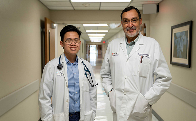 A beautiful connection in medicine. Dr. Everardo Cobos, interim dean of the UTRGV School of Medicine, mentored Dr. Victor Tran's mother, Dr. Mytrang Thi Tran, during her residency at Texas Tech University. Now, he's guiding her son’s journey in medicine at UTRGV. A beautiful connection in medicine. Dr. Everardo Cobos, interim dean of the UTRGV School of Medicine, mentored Dr. Victor Tran's mother, Dr. Mytrang Thi Tran, during her residency at Texas Tech University. Now, he's guiding her son’s journey in medicine at UTRGV.