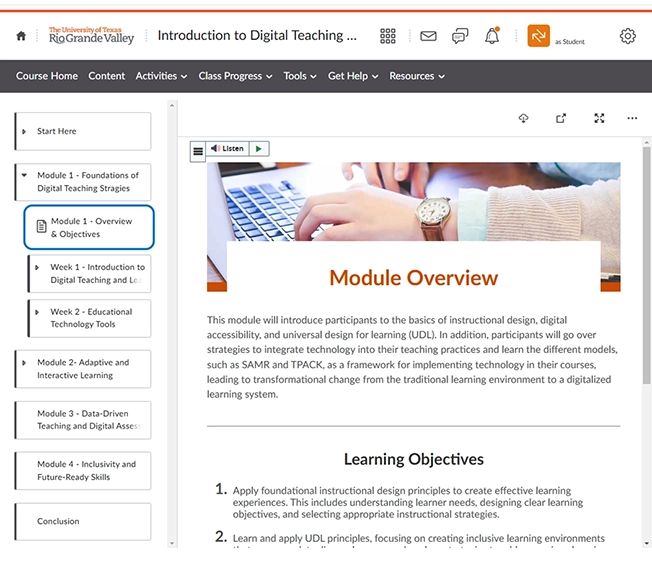 demo of courses portal on new LMS