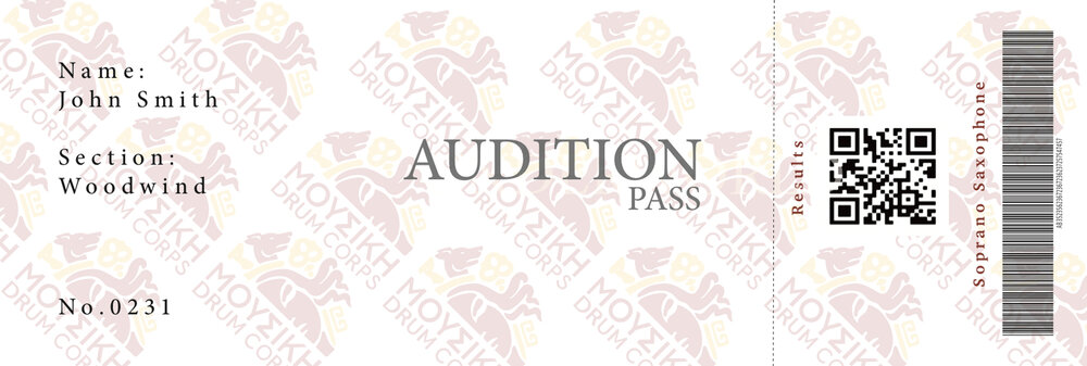 SECOND: MOUSIKI Drum Corps Audition Ticket | 5.63” × 1.91” / The Audition Ticket is for entering the audition step of entering into MOUSIKI Drum Corp.  secondary-content  column two