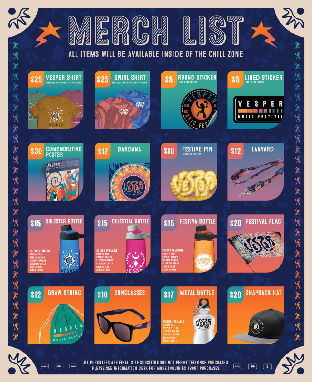 Festival Merchandise List / 16” x 20” / A menu that you can browse through either while waiting in line or outside on the storefront wall.
