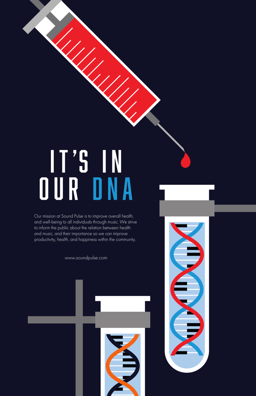 It’s In Our DNA / 11” X 17” / A traditional flyer advertising Sound Pulse’s mission.