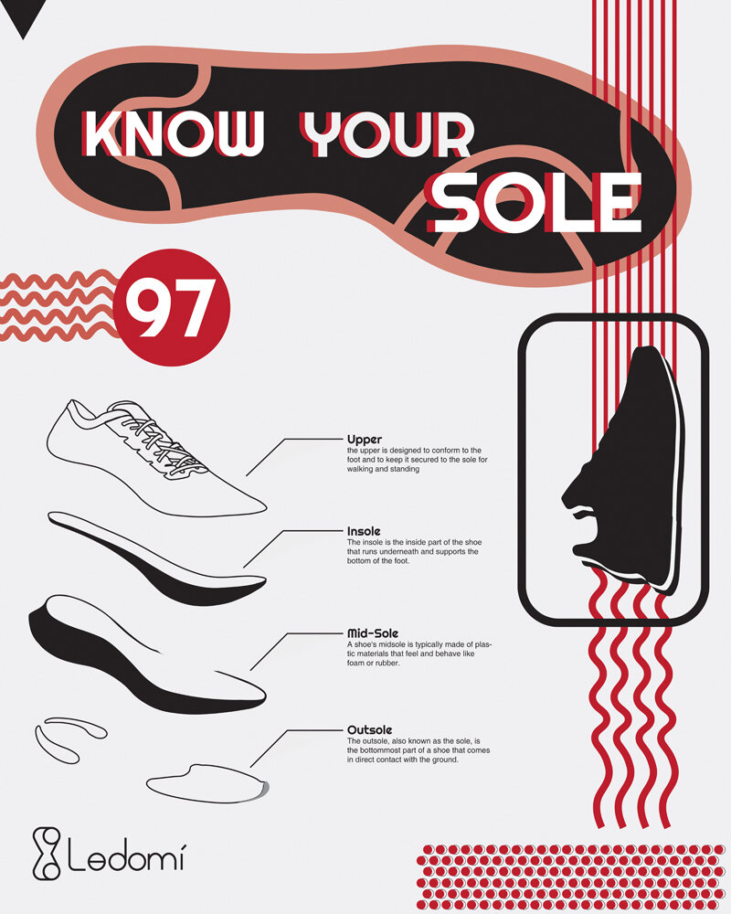 Ledomi Sole Infographic / 24” x 30” / A model showing the breakdown of a sneaker