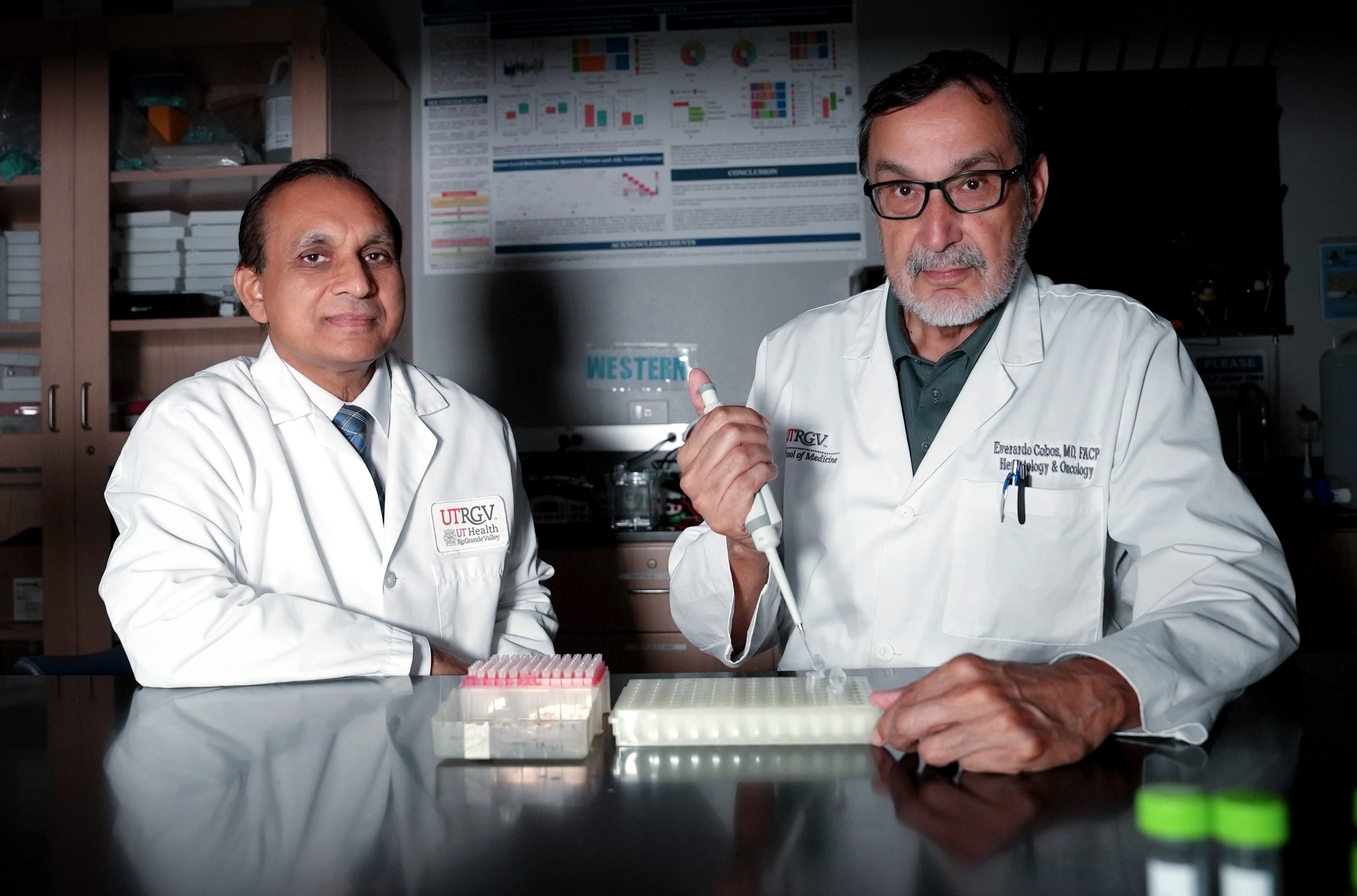 Dr. Subhash C. Chauhan, principal investigator and director of the South Texas Center of Excellence in Cancer Research, and Dr. Everardo Cobos, co-principal investigator and chair of medicine and oncology