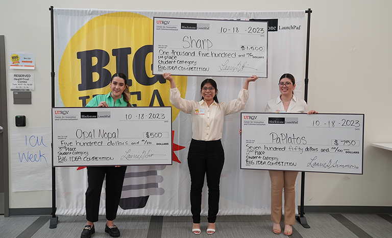 Top three winners in the student category for the 2023 Big Idea Competition.