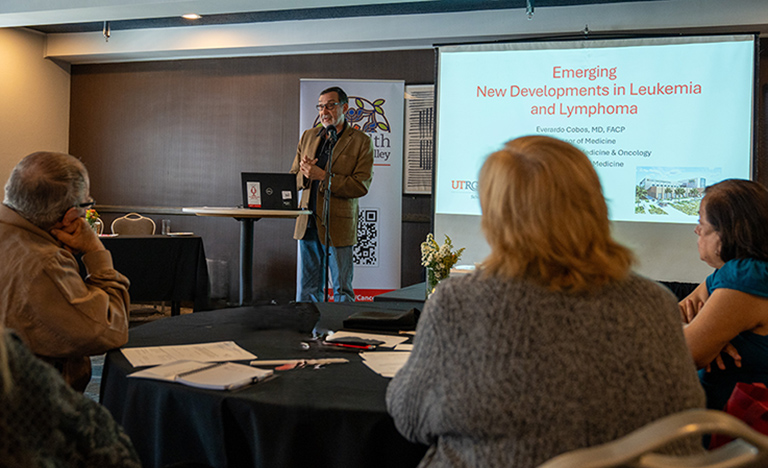 Dr. Everardo Cobos, medical oncologist and hematologist at UT Health RGV, chair of the Department of Medicine and Oncology at the UTRGV School of Medicine and director of the Cancer Service Line at the Cancer and Surgery Center, spoke at the Leukemia and Lymphoma Society’s “Living Well with Blood Cancer” educational event. September is National Blood Cancer Awareness Month.