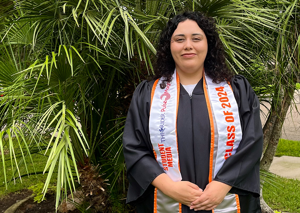 UTRGV graduate Marissa Rodriguez, 29, from Peñitas, overcame challenges to walk across the commencement stage to accept her bachelor’s degree in Mass Communication on Saturday, May 11. (Courtesy Photo)
