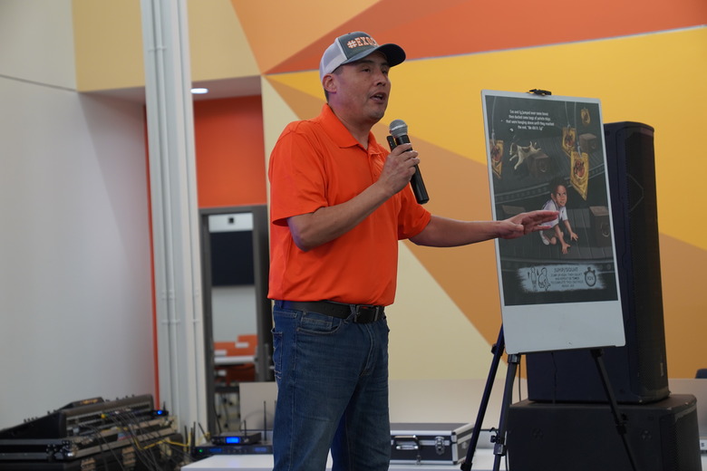 A man speaks and presents his ideas at the CIC building in Weslaco 