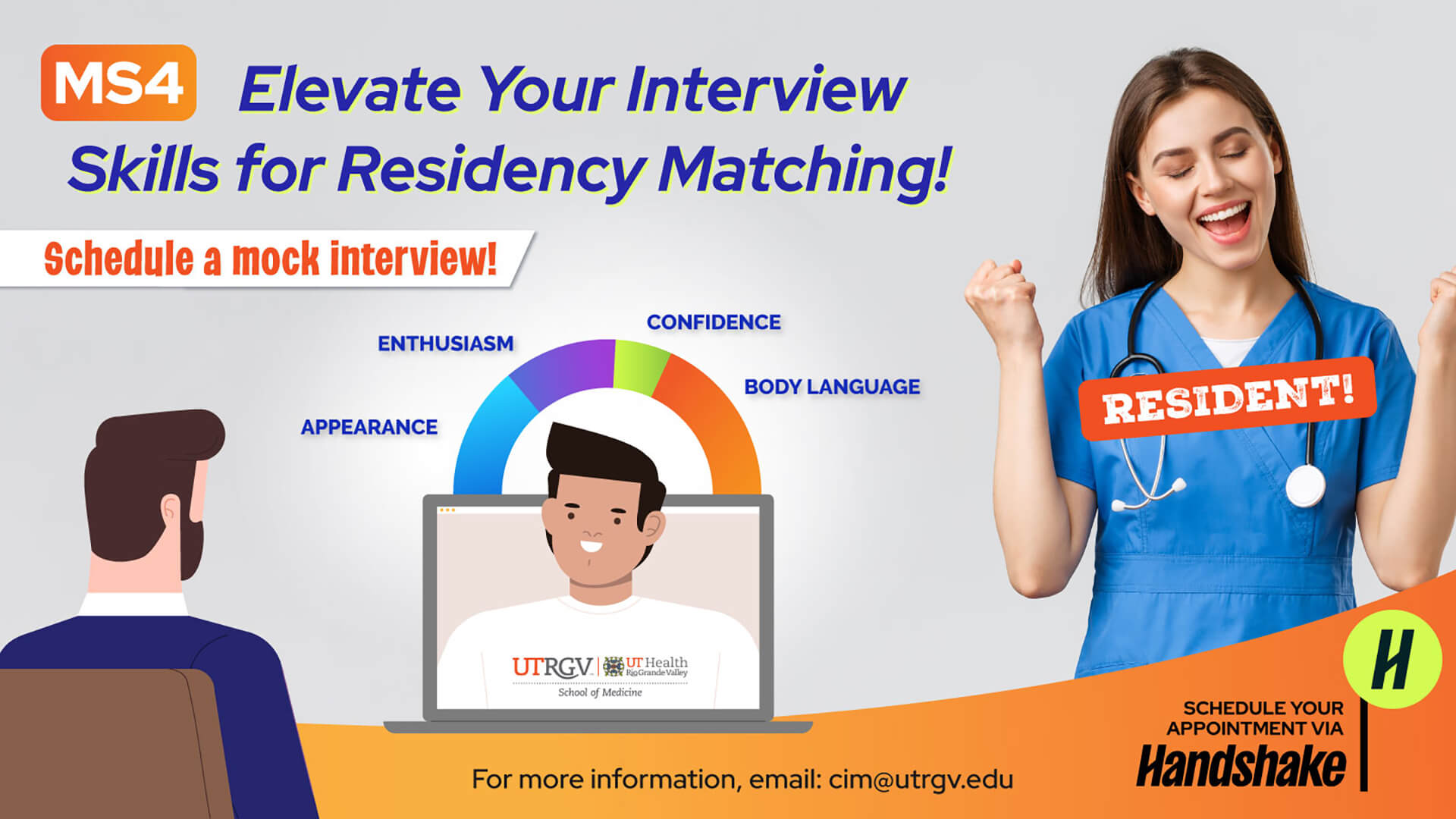 Elevate Your Interview Skills for Residency Matching - Schedule a mock interview through handshake Page Banner 