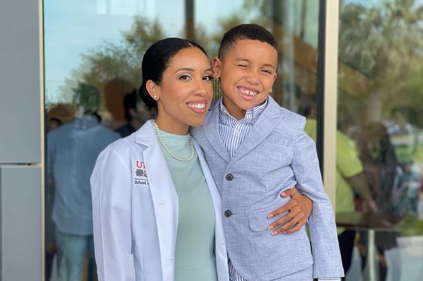 This Mother's Day, Natasha N. Quailes, of San Juan, reflects on her dual role as a mother in medicine and ponders thriving in both. Quailes, a UTRGV School of Medicine second-year medical student, pictured here with her son Emeka, said medical school, community, and motherhood are challenging, but not burdensome. She happily shares with other medical school applicants to stay strong and motivated because motherhood and medicine are possible. (Courtesy Photo)