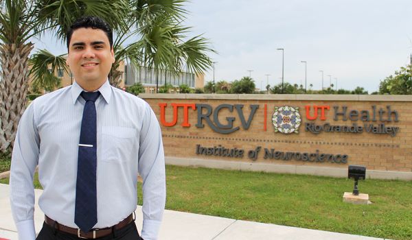 Dr. Jesús Melgarejo, assistant professor of Neuroscience at the UTRGV School of Medicine, has focused his research on understanding the relationship between blood pressure dysregulation and Alzheimer's disease-related disorders. His research includes utilizing brain MRI markers for clues on cerebral small vessel disease, brain atrophy, or decreased cognitive functioning. (UTRGV Photo by Heriberto Perez-Zuniga)