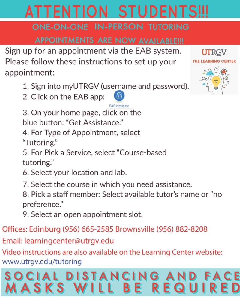 In Person Tutoring Appointment Instructions | UTRGV